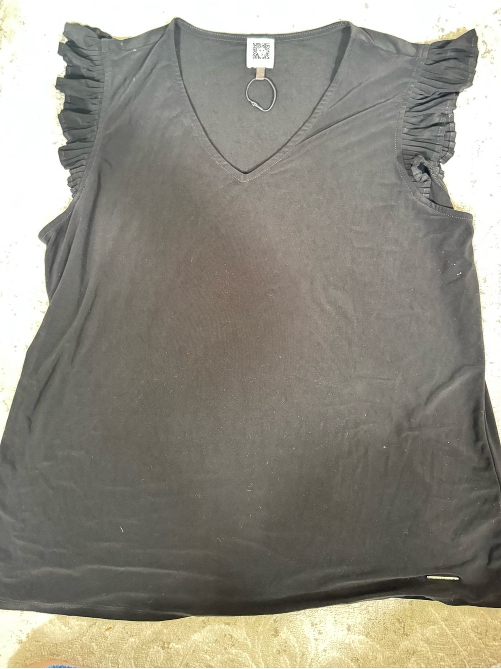 Anne Klein Black V-Neck Ruffle Sleeve Top